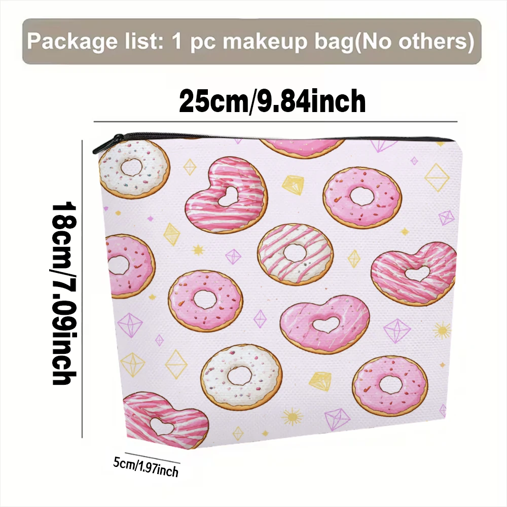 Donut Heart Pink White Yellow Makeup Bags for Girls Cosmetic Pouch Toiletry Bag Pencil Case Travel Storage