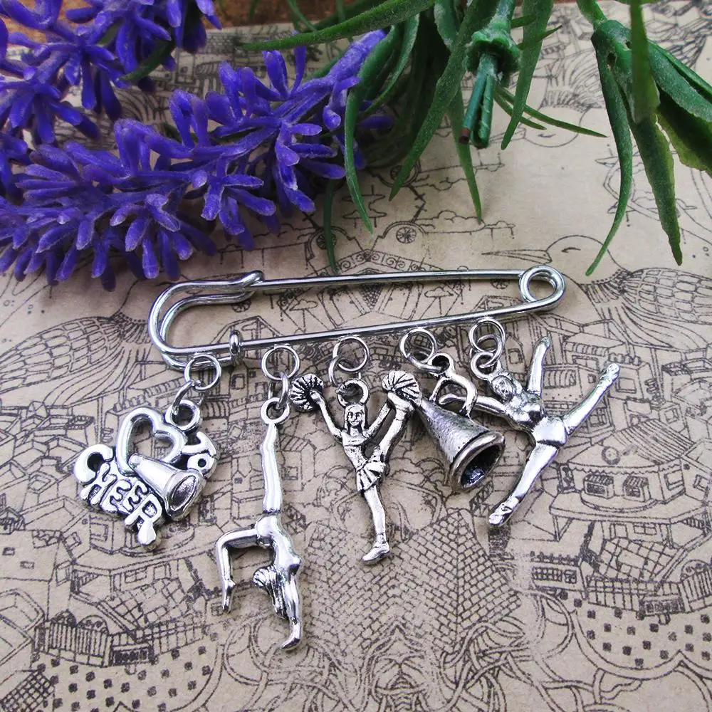 cheerleader brooch cheer pin Silver Plated Charm Brooch Gift Birthday
