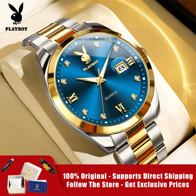 

PLAYBOY 3503 Brand original authentic watches for man luxury Gift Box Steel band calendar quartz men's watch couple