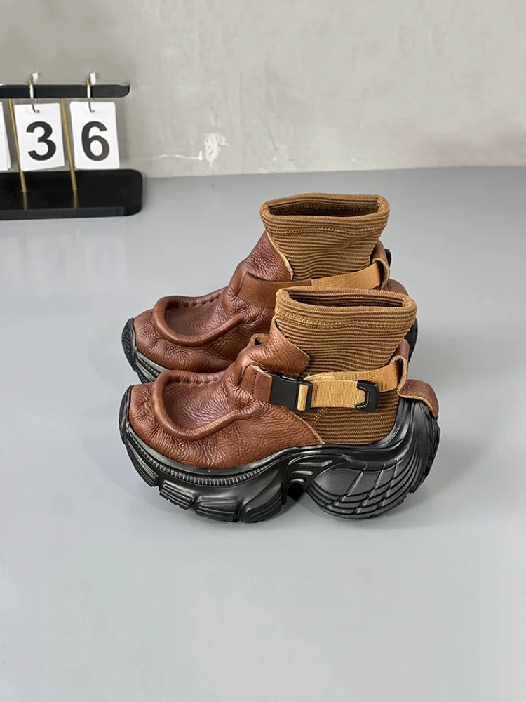 

Autumn new thick-soled elastic boots niche tire sole height increase extra large size short socks boots