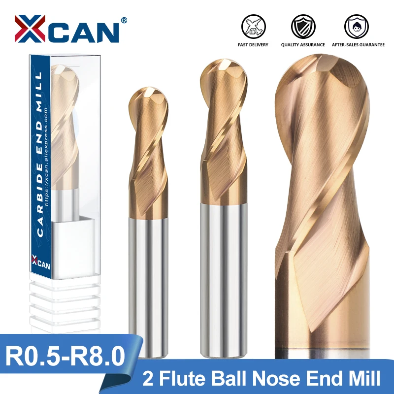 

XCAN Milling Cutter 2 Flute Ball Nose End Mill R0.5-R8.0 Carbide Endmill TiCN Coated Radius CNC Router Bit