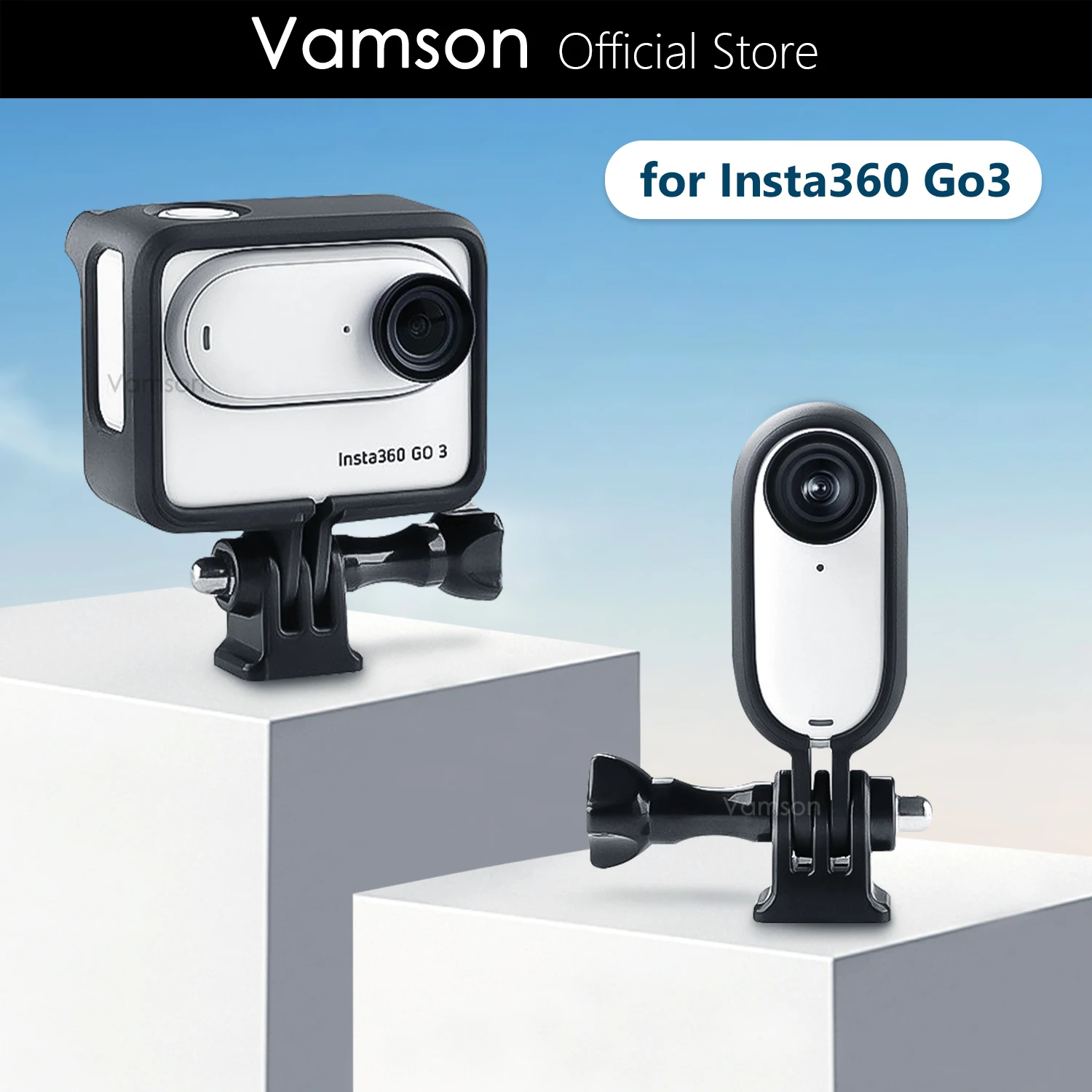 Vamson for Insta360 GO3 Accessories Protector Case Cover Frame Lens Cap Tempered Glass Mount for Insta360GO3 Action Camera