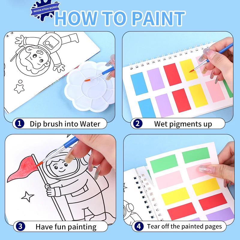 สมุดระบายสีน้ำแบบ 4 เล่ม ชุดหนังสือระบายสีสำหรับเด็ก ของเล่นวาดภาพ ระบายสีสัตว์และไดโนเสาร์ สมุดระบายสีน้ำ