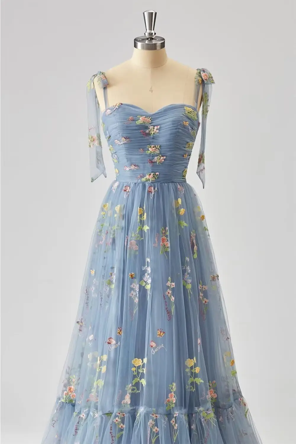 تول زهرة التطريز فساتين لحضور الحفلات الموسيقية مشد طويل ألف خط الكرة ثوب السباغيتي الأشرطة فستان سهرة رسمي الأزهار الدانتيل ثوب الزفاف #4