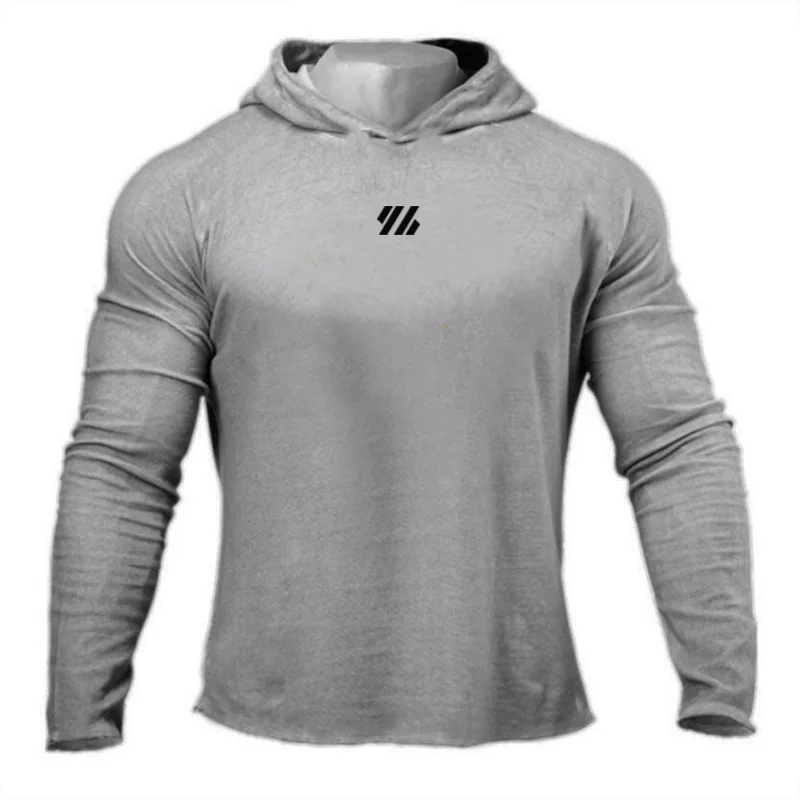 

Autumn Cotton Breathable Casual Hooded T-Shirts Men Slim Fit Long Sleeve Running Shirts Gym Bodybuilding Training Fitness Hoodie