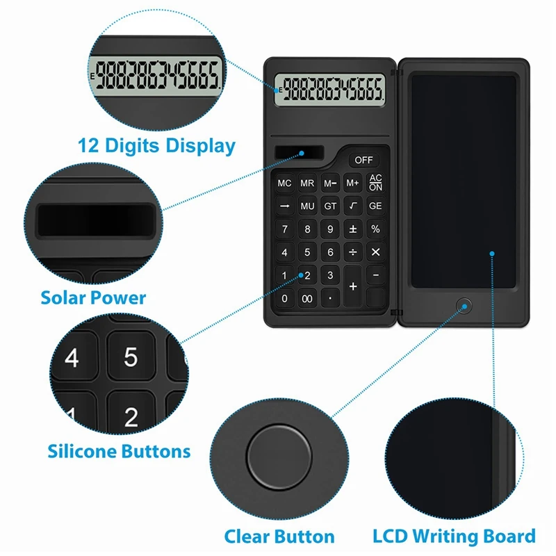 12 Digits LCD Display Calculator With Notepad Solar Desktop Calculator Portable Calculator For Office, School And Home