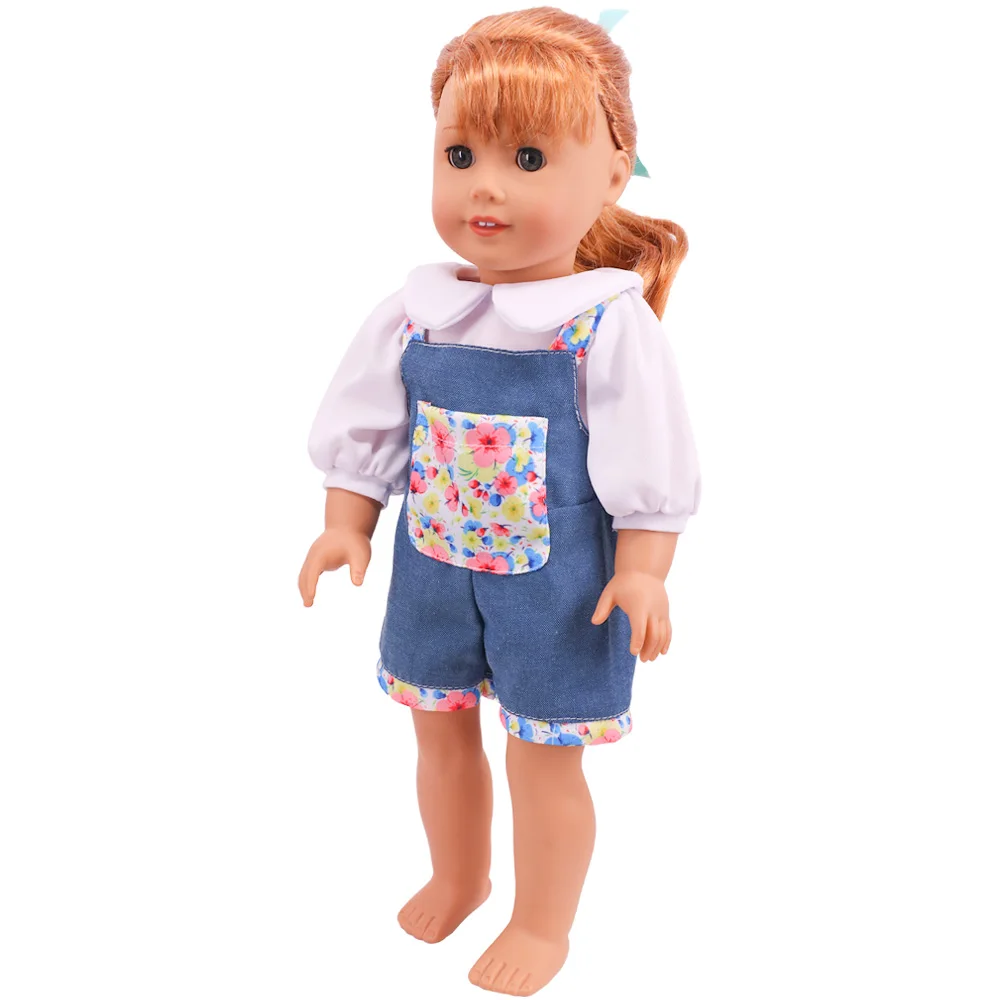 Girl Doll Baby Clothes Handmade Denim Jumpsuit Skirt Casual Outfit For 18inch American &43cm Reborn Baby Russia DIY Gifts OG Toy