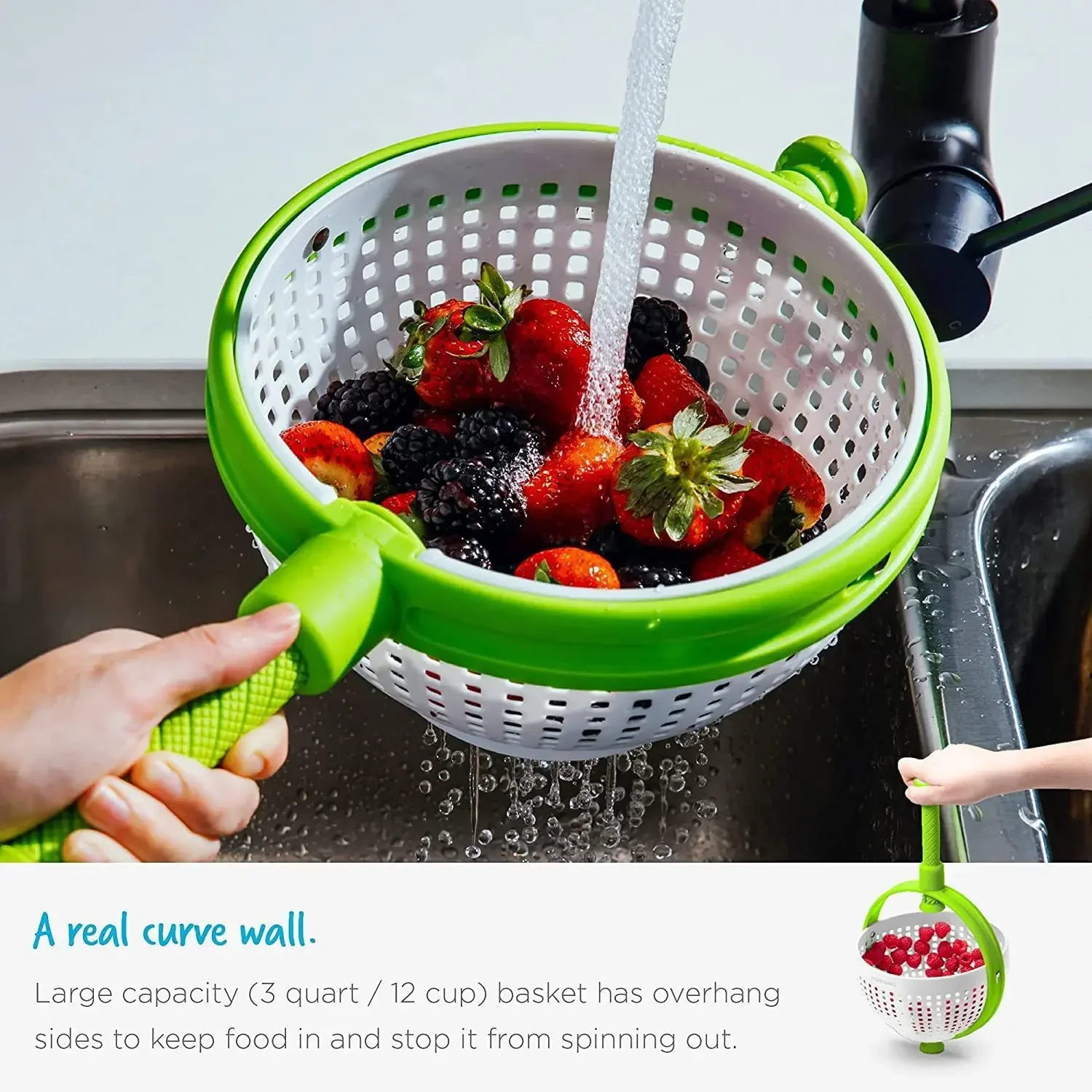 Salad spin dryer, vegetable cleaner, centrifugal water drain basket, Fruit cleaning basin, Kitchen dehydration tool