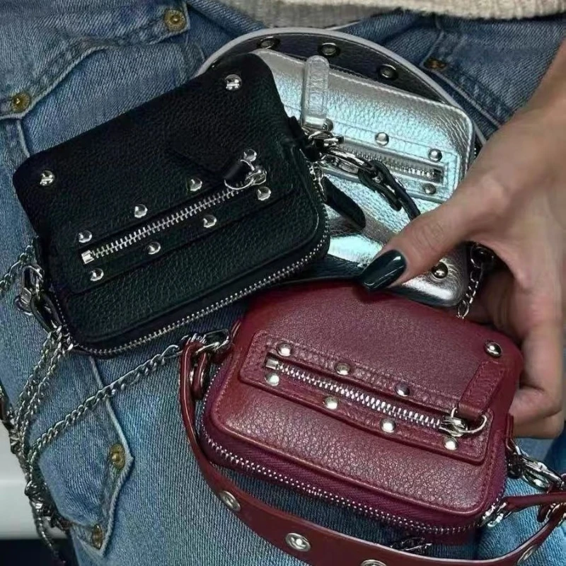 

Модная мини-сумка-кошелек в стиле Y2K Harajuku из искусственной кожи с заклепками, для хранения карт, монет и мелочи, поясная сумка, кошелек-портмоне