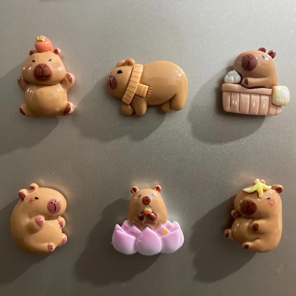 6pcs, Cartoon capybara animals theme Fridge Magnets Set, Cute Funny Decorative Refrigerator Magnets, Decorative Whiteboard