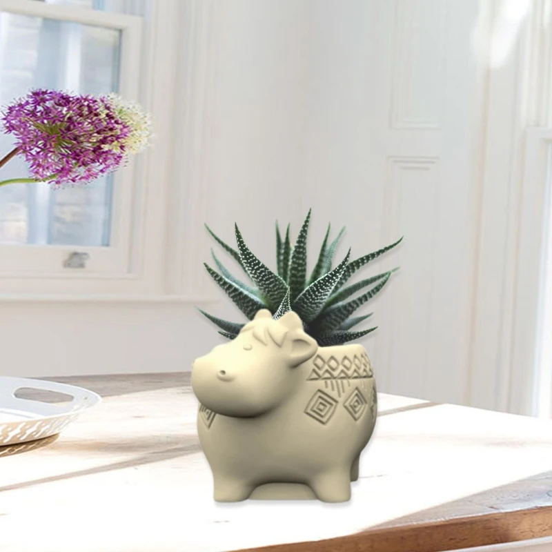 Flexible Silicone Mold for Planter Cow Shaped Succulent Pots Ornament Mould