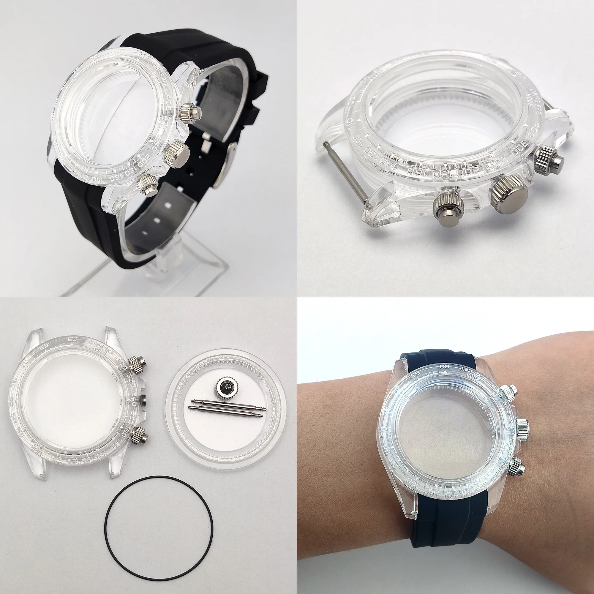 Men's watch case 39mm Transparent plastic case acrylic glass Suitable for VK63 quartz movement Watch Accessories VK63 case