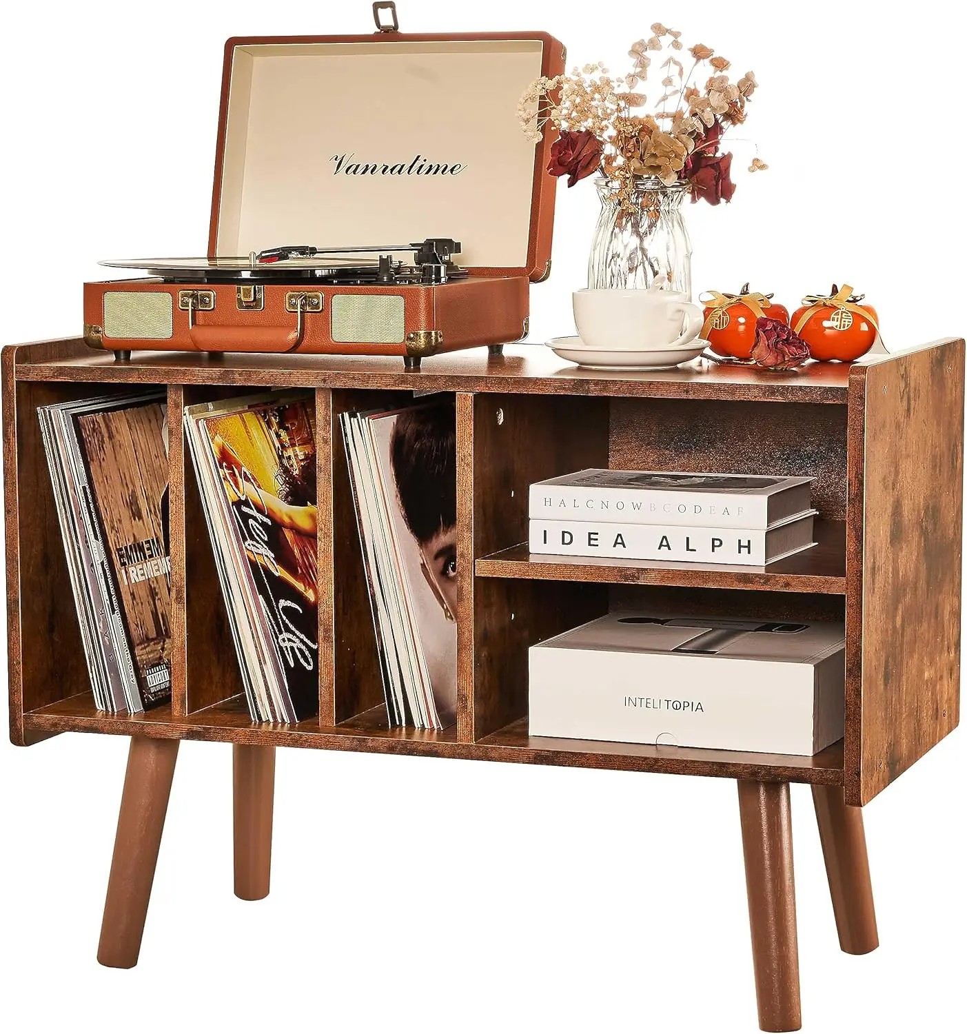

Large Wood Record Player Stand with Vinyl Storage, Holds 300lb for Living Room Bedroom