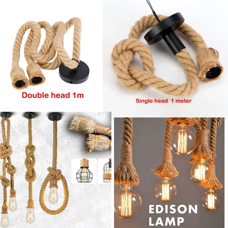 

Hemp Rope Chandelier E27 Vintage Edison Bulb Chandelier Creative Decorative Bar Light DIY Loft Home Rope Light LED Lampholder