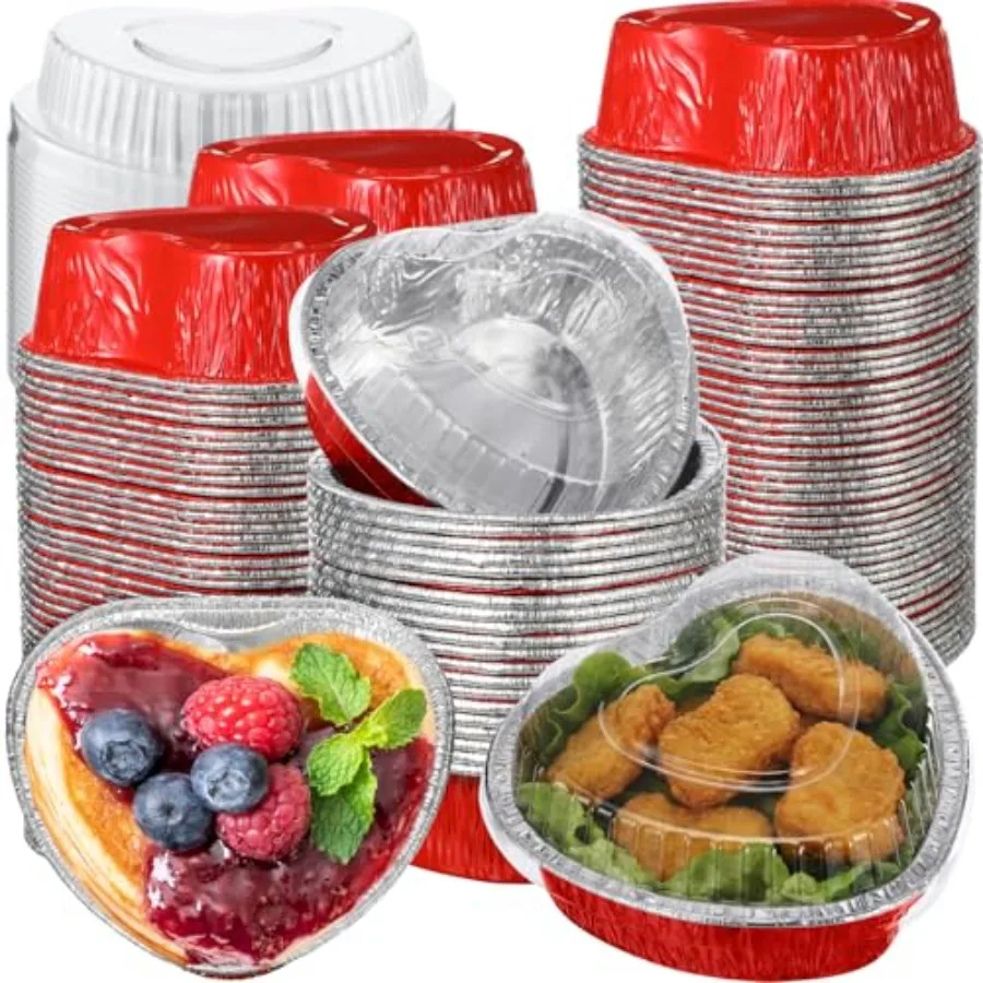 

Pcs Heart Shaped Cake Pans for Baking with Lids 6 oz/ Aluminum Foil Cupcake Cups Mini Heart Cake Liners Disposable Baking Tins