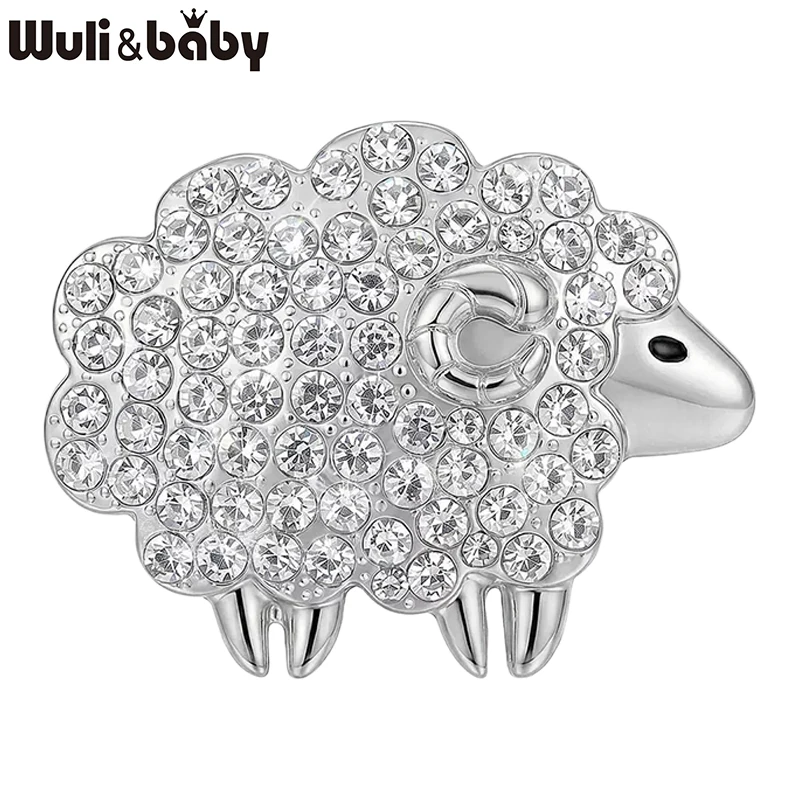 Wuli&baby Shining Rhinestone Sheep Brooches For Women Unisex 2-color Lovely Year Of The Goat Animal Party Brooch Pin Gifts