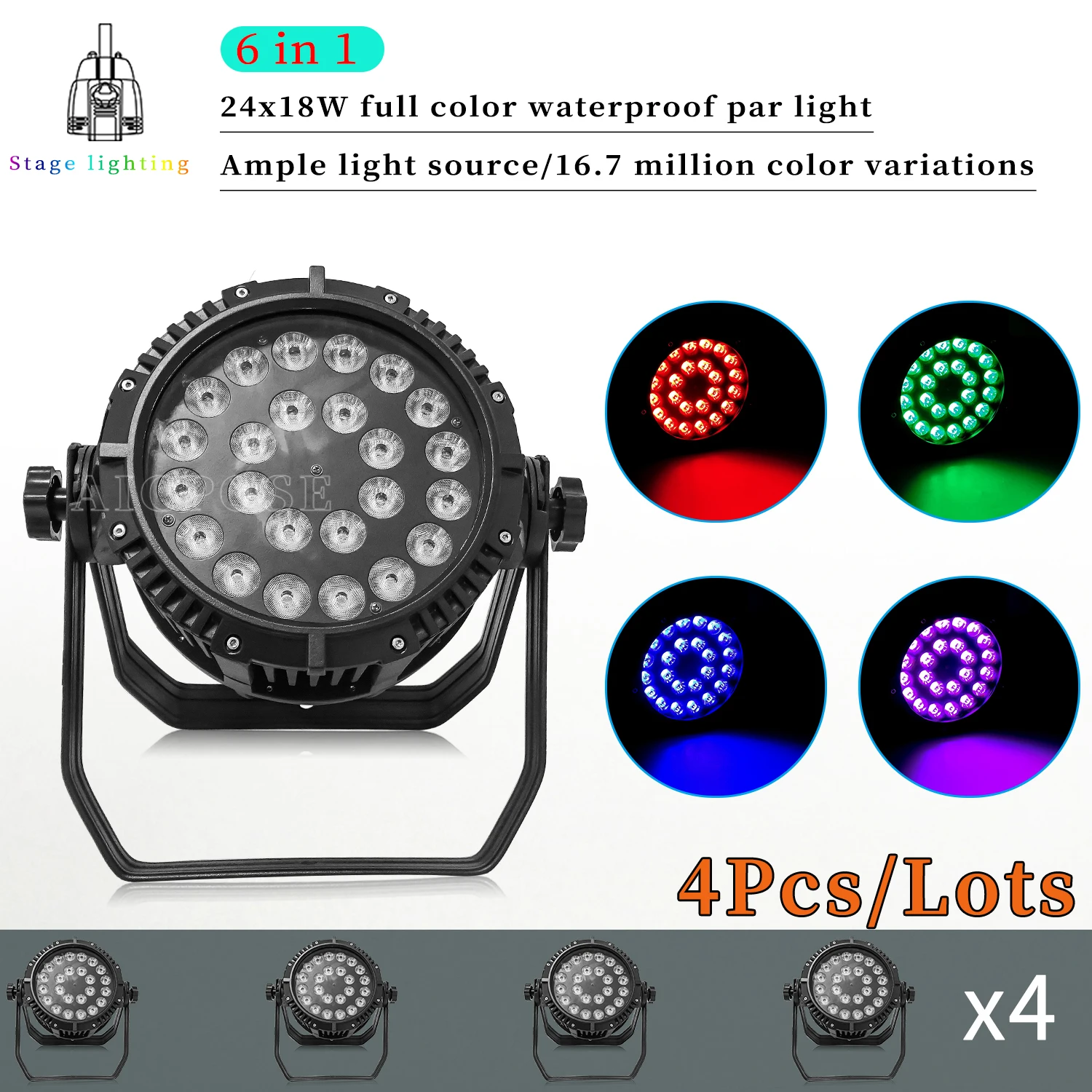 4Pcs/Lots 24x12W RGBW 4 in 1 24x18W RGBWA UV 6 in 1 LED Aluminum Par Light IP65 Outdoor Waterproof Stage Lights Party DJ Disco