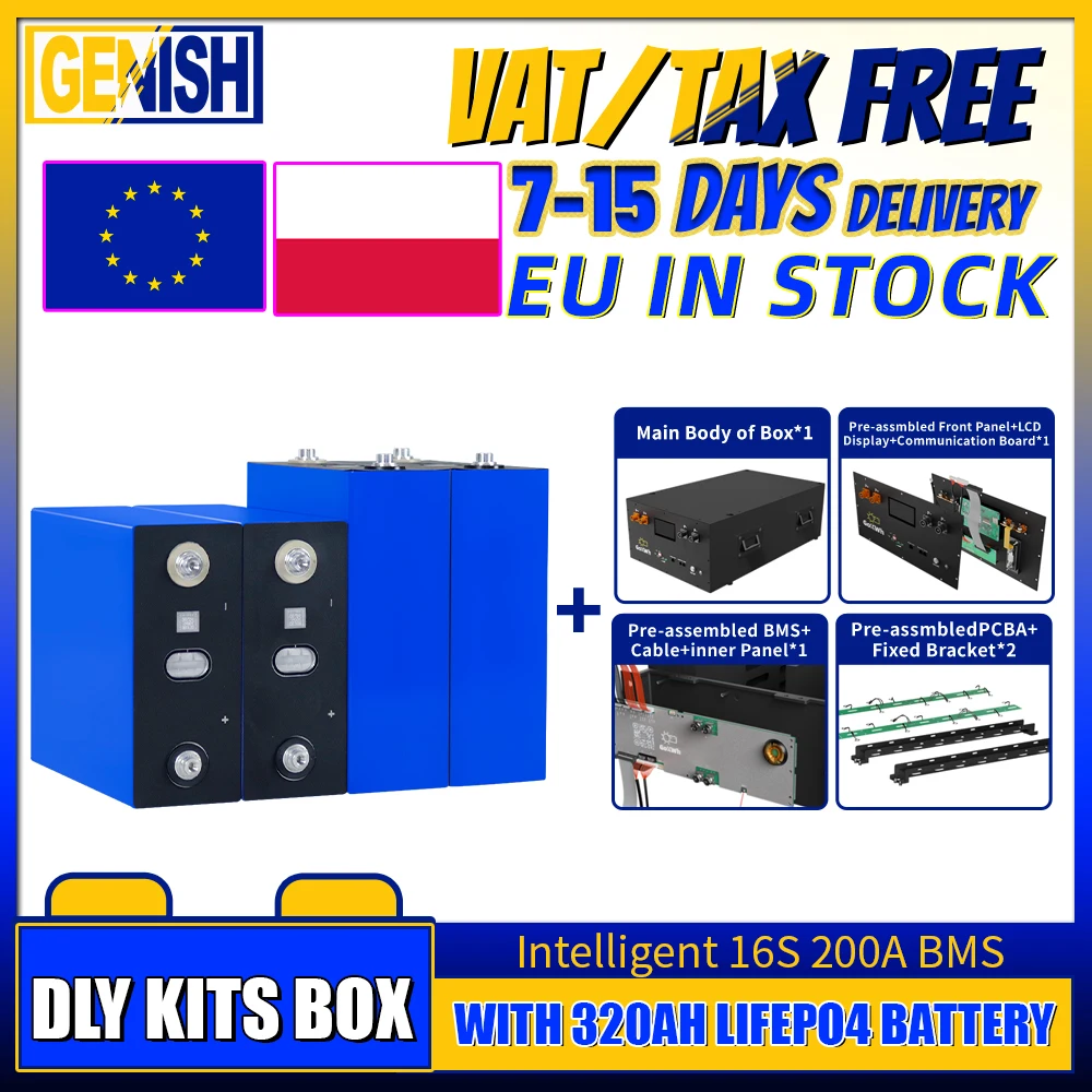 DlY Kits Box With 320Ah LiFePO4 Battery 2A Active Balancing 3.2V Rechargeable Batteria Lifepo4 Cell DIY 48V For Solar RV Camping