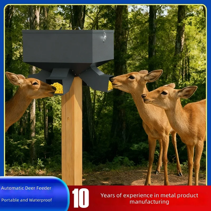 Gravity Deer Feeder, Automatic Feeding System, Portable with 4 Feeding Ports, Rain and Bite Resistant, 80 lbs Capacity