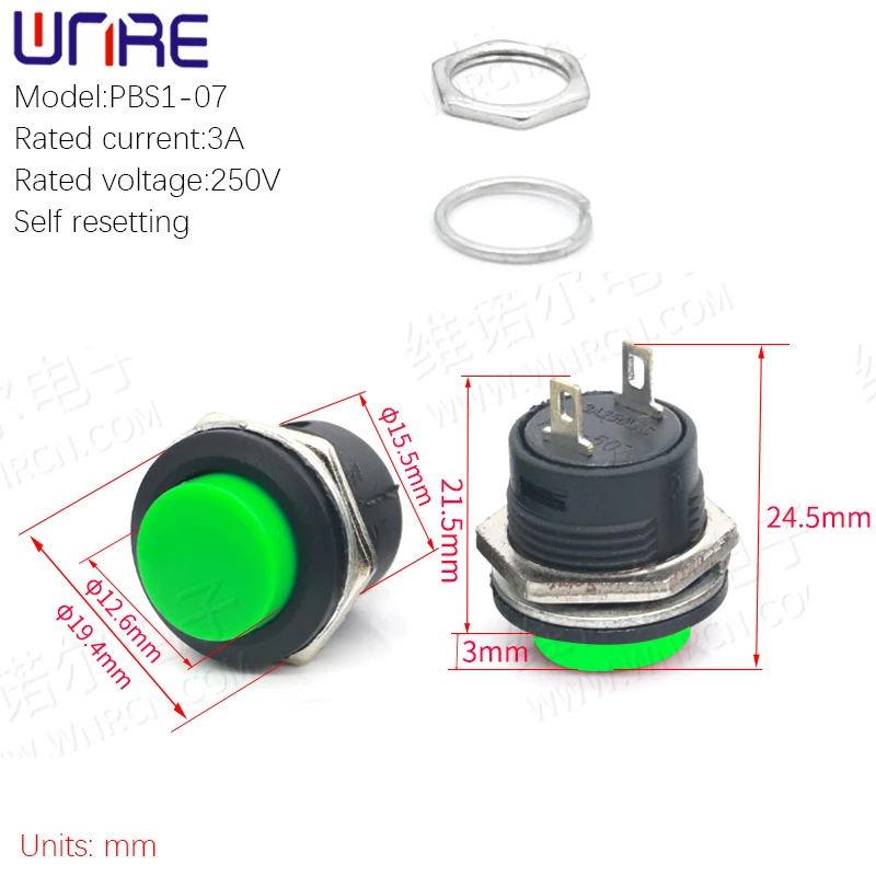 Round PBS1-07 Self Resetting Jog Switch Waterproof Button Switch Small Button Switch Car Mini Boat Type Switch 1/5/10Pcs