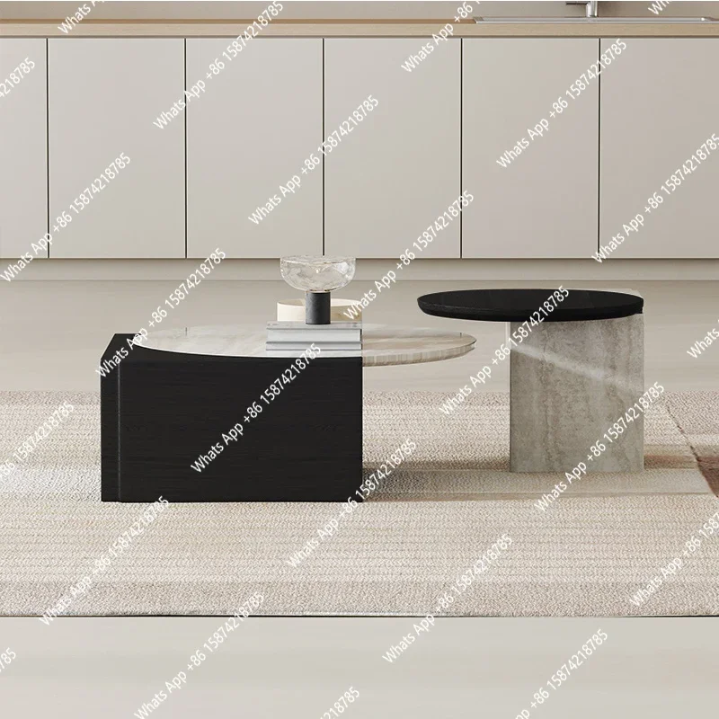 

Xx Living Room Household Small Apartment Round Combination Coffee Table Designer Modern Simple Natural Marble Coffee Table