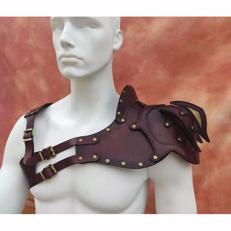 Cosplay Medieval Warrior Multi-Layer Leather Studded Vest Shoulder Guards Viking Costume Photography Prop Party Performance Prop