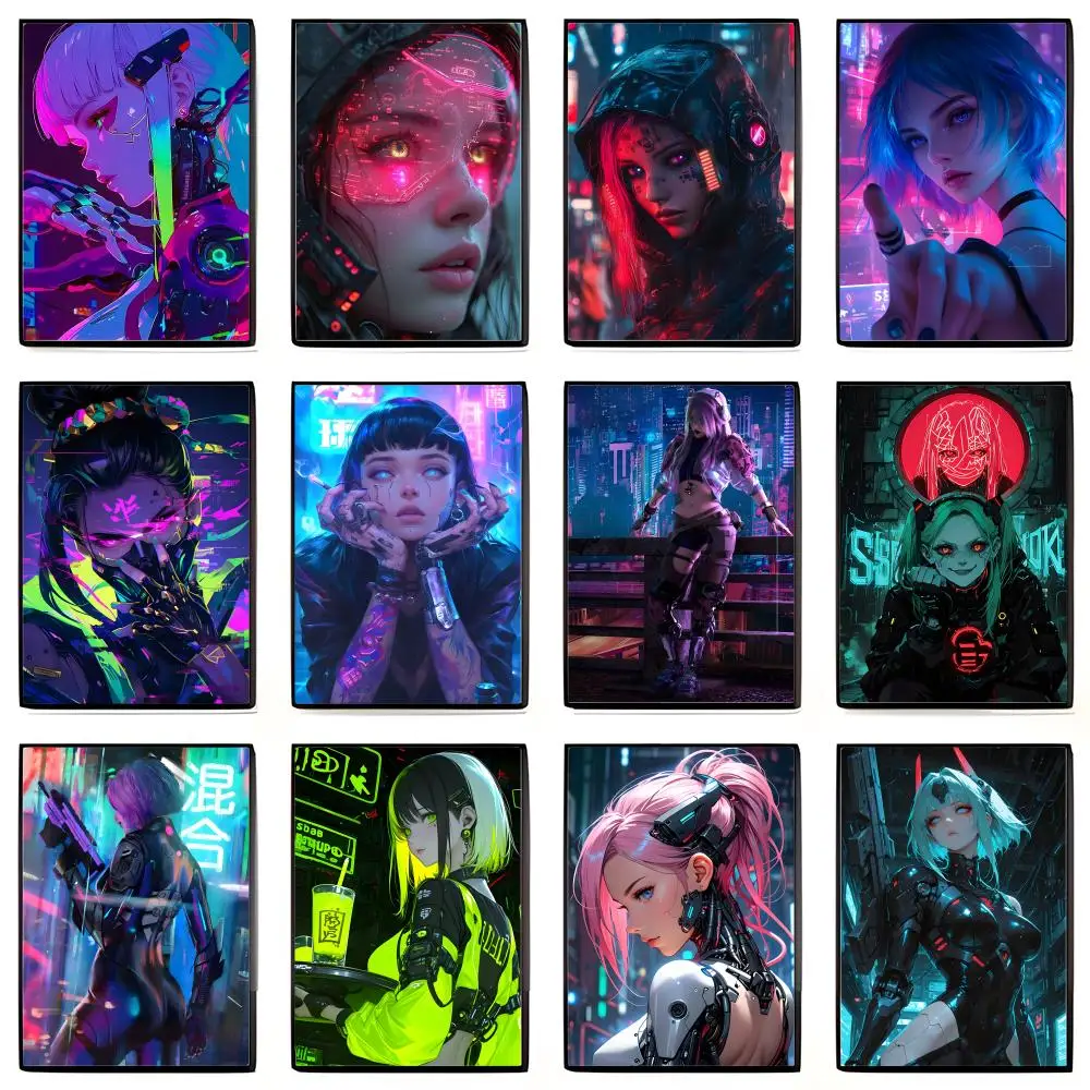 Futuristic Edgy C-Cyberpunk G-Girl Cool Poster High-definition Art Sticker Self Adhesive Waterproof Home Decoration