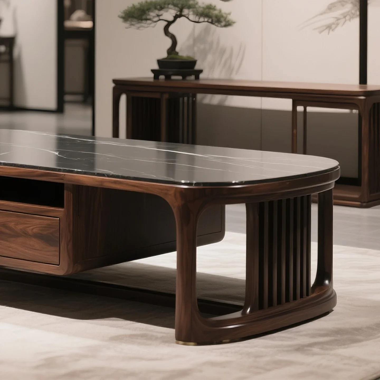 LJYNew Chinese solid wood rectangular coffee table black walnut simple modern light luxury rock slab coffee table