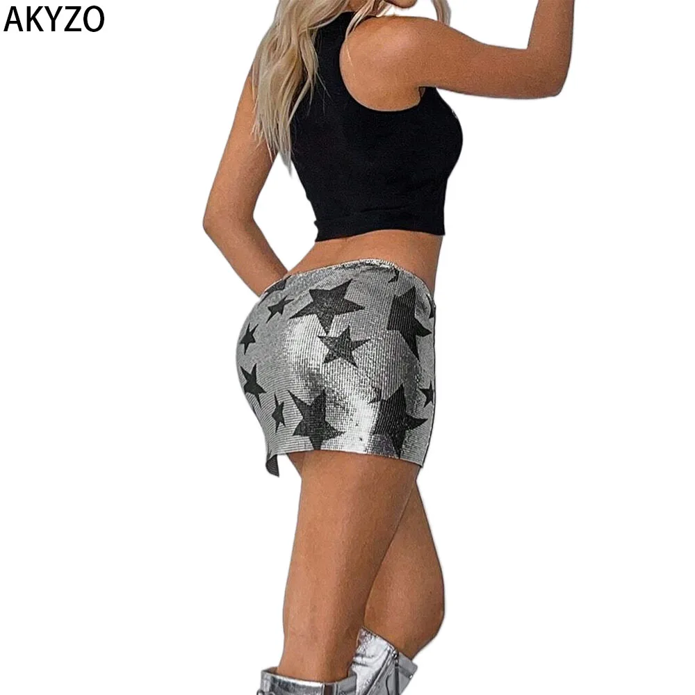 

AKYZO Women's Five-Pointed Star Printed Metal Sparkle Mini Skirt Commuting Women's Skirt