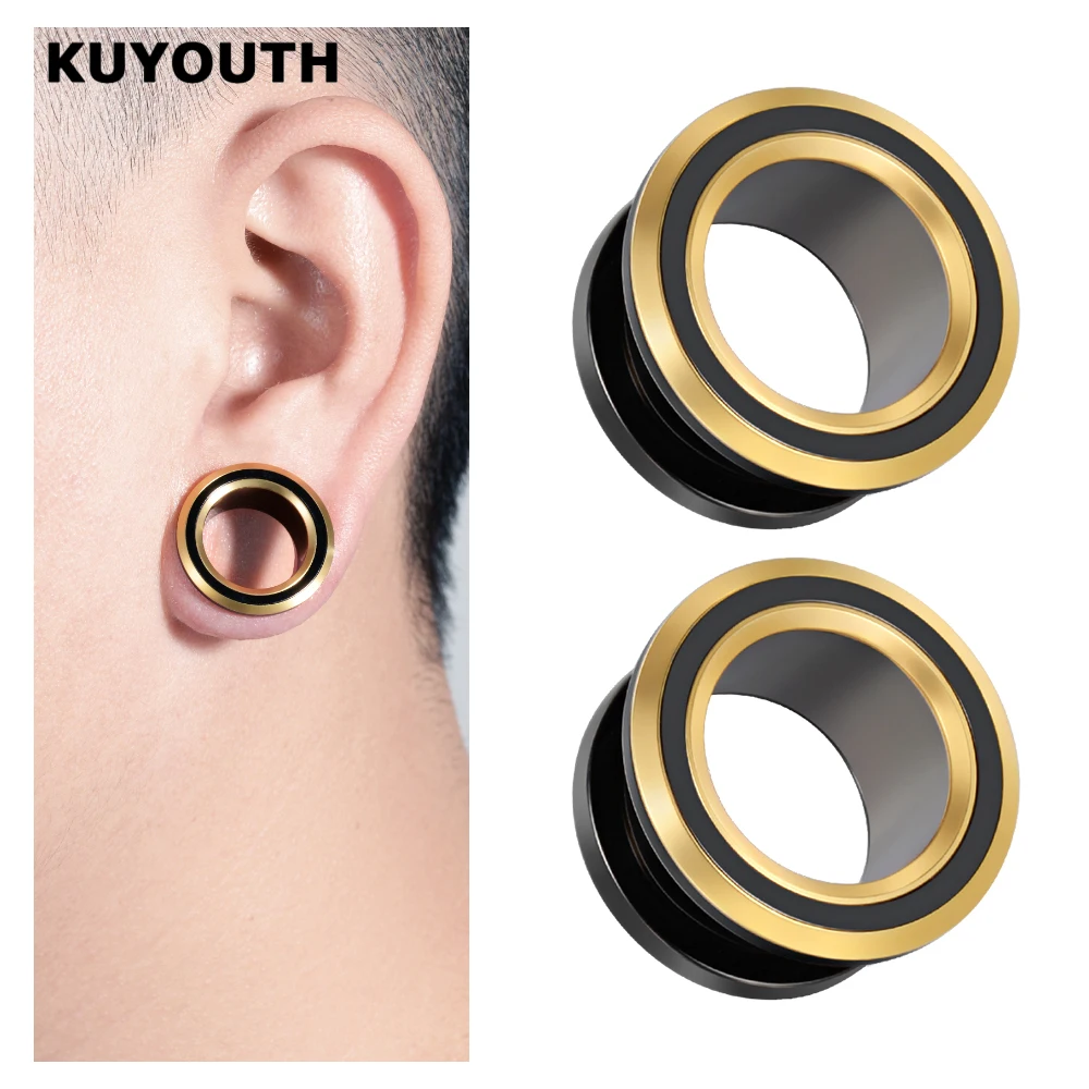 

KUYOUTH 316L Stainless Steel Two-Tone Contrast Screw Ear Tunnels, Plugs & Stretchers - 1Pair Punk Ear Expander Piercing Jewelry
