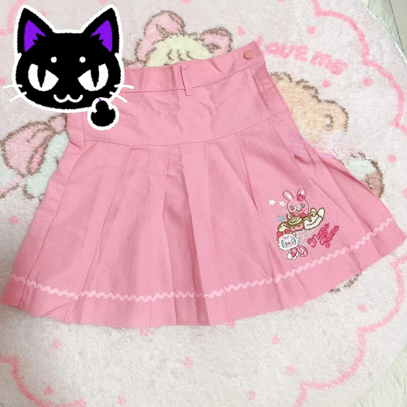 

misa hot sale Pink Sweet Japanese Lolita Style Pleated Skirt Women Korean Kawaii Cartoon Embroidery Short Skirts Female Cut