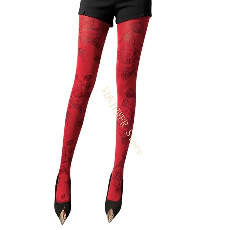 مبهمة القدمين الجوارب النساء الأزهار المطبوعة جوارب النايلون السيطرة أعلى الجوارب D08E #2