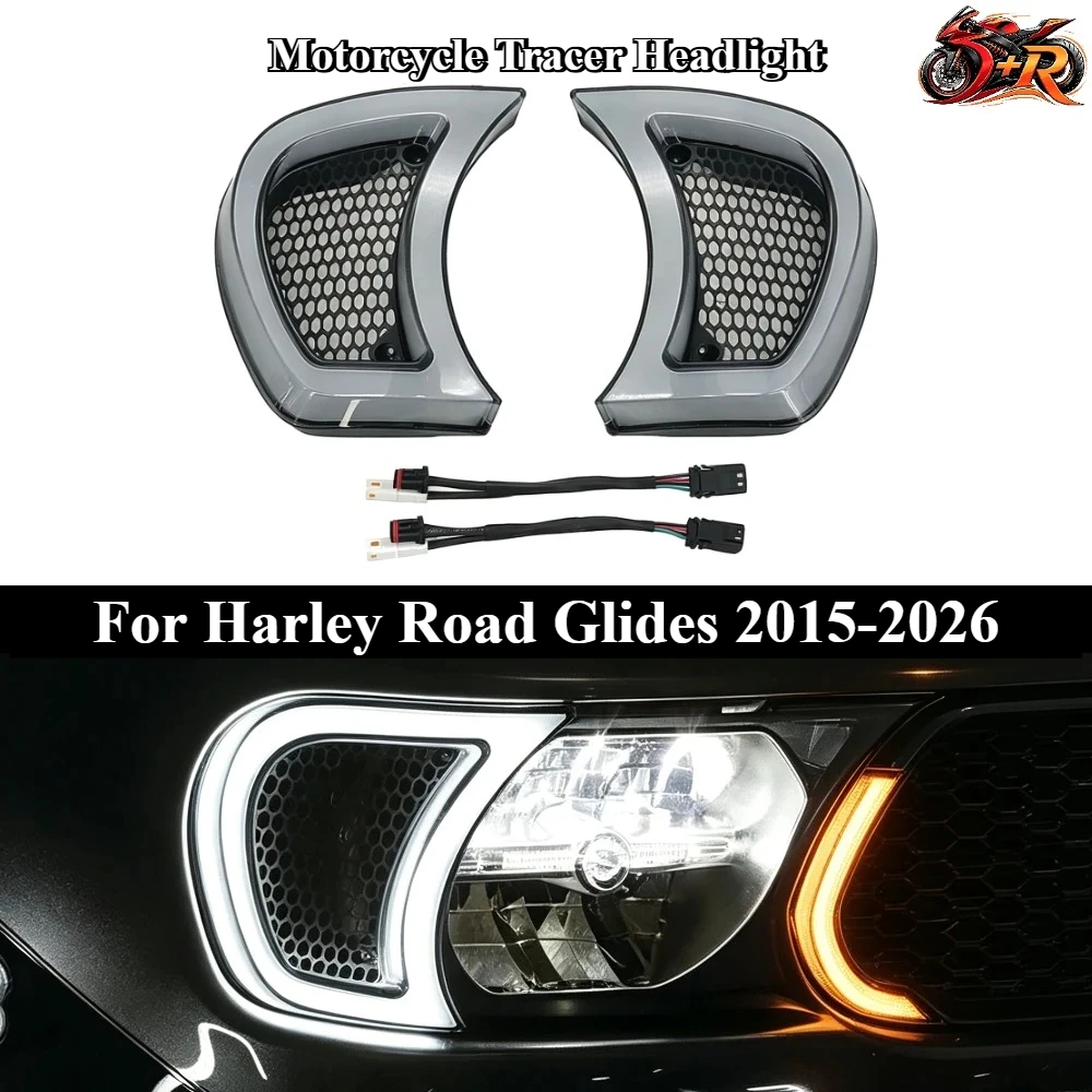 

NEW Motorcycle Smoke White Tracer Headlight Vent Accent LED Indicator Lights For Harley Road Glides 2022 2015-2026 DONGRAN