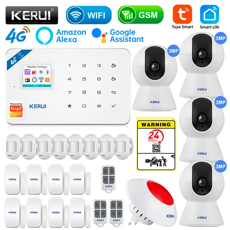 

KERUI W184 Tuya Security Protection Smart Home GSM 4G WIFI Alarms Anti Theft Security Alarm System Kit Sensor 6 Languages Garage