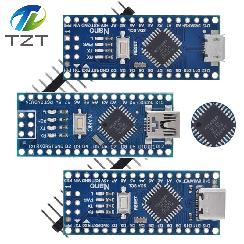 For Arduino Nano 3.0 With bootloader Mini/Type-C/Micro USB ATMEGA328P Compatible Nano Controller CH340 USB Driver 16Mhz