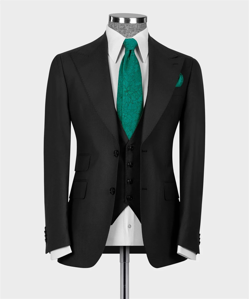 Ropa Hombre Klassiek Zwart Herenpak Voor Bruiloftsbruidegom/Bruidsjonkers Dragen 3 Stuks Blazer Vest Broek Formele Zakelijke Kantoorfeestpakken