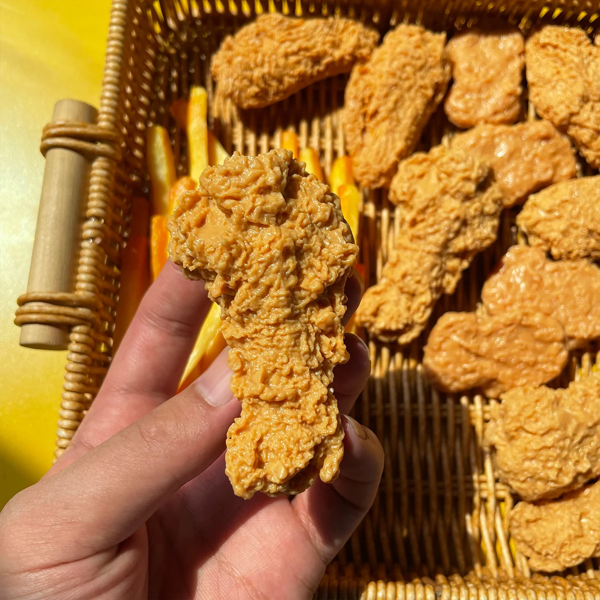 3D Simulation Fried Chicken Kit - Crispy Chicken Legs/Wings/Bites & Golden Fries - Fake Food Display/Party Decoration Props view 3