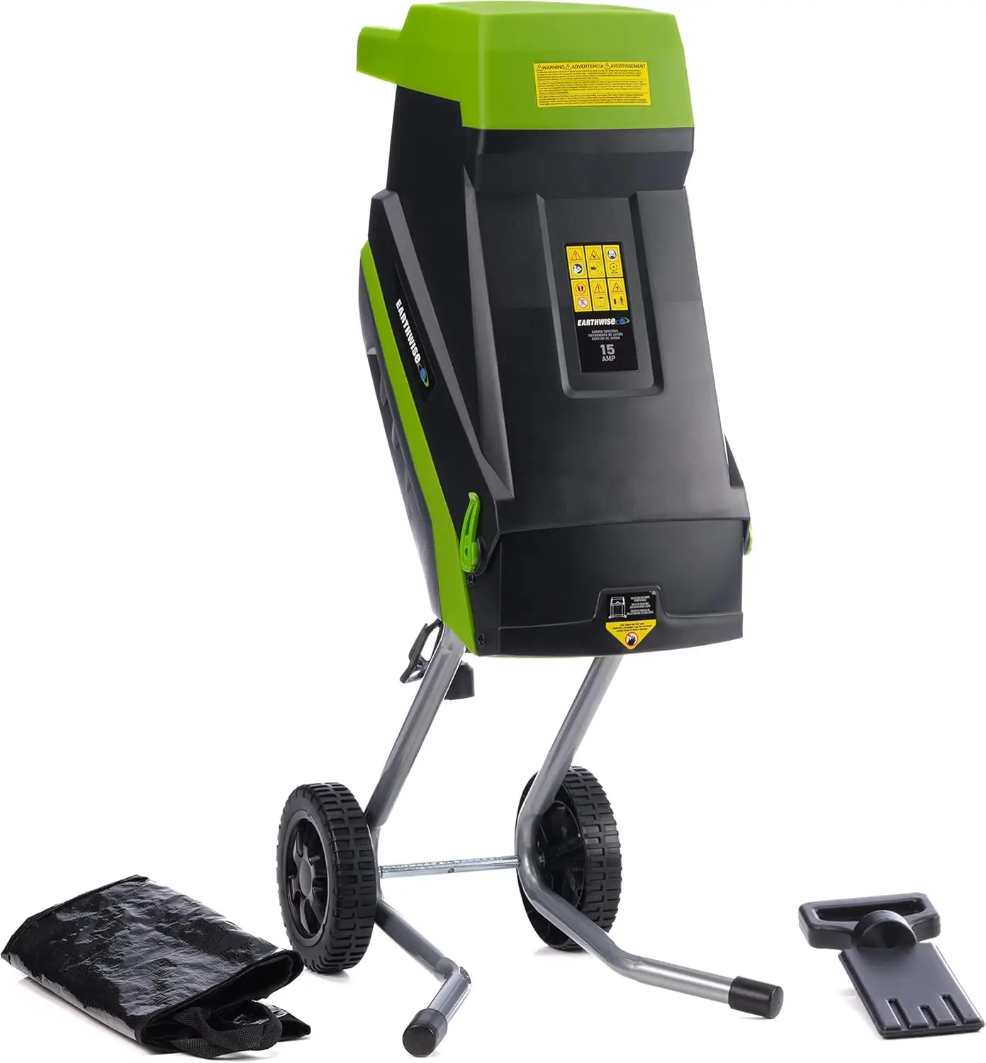 GS015 15-Amp Electric Corded Chipper/Shredder with Collection Bag, Green/Black