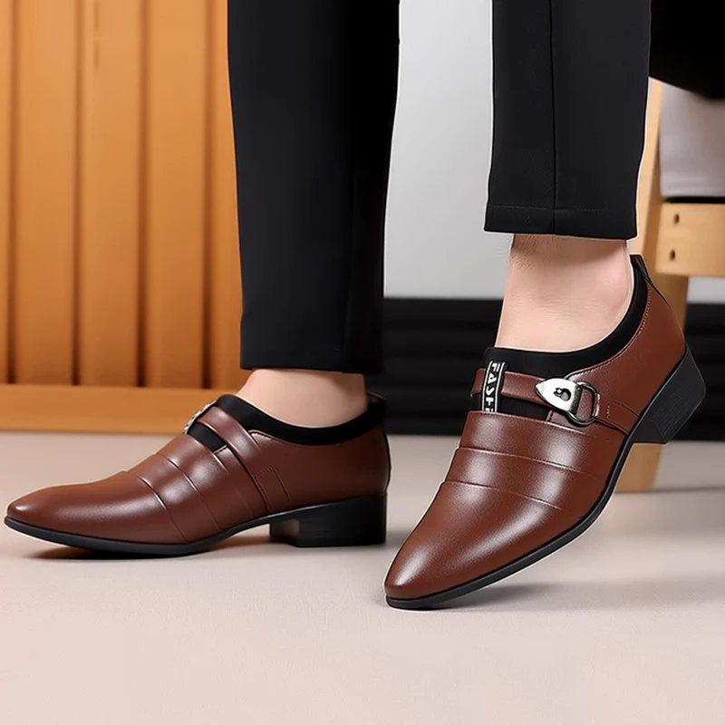 2024 new leather shoes men's business dress shoes Korean version men's shoes large pointed casual shoes image 5