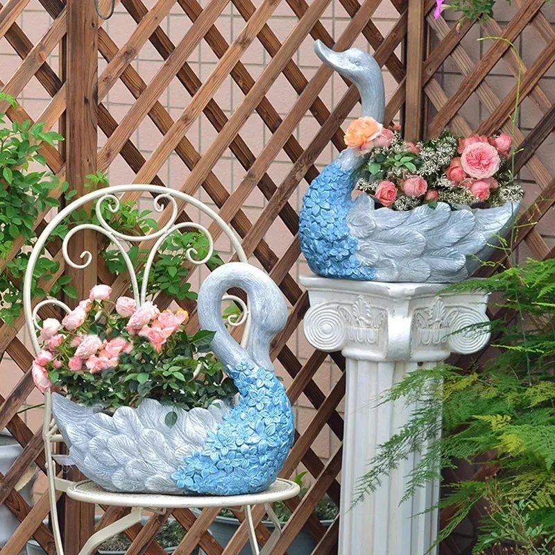 Nordic modern swan flower pot outdoor garden landscape animal ornament Roman pillar courtyard villa landscaping decoration