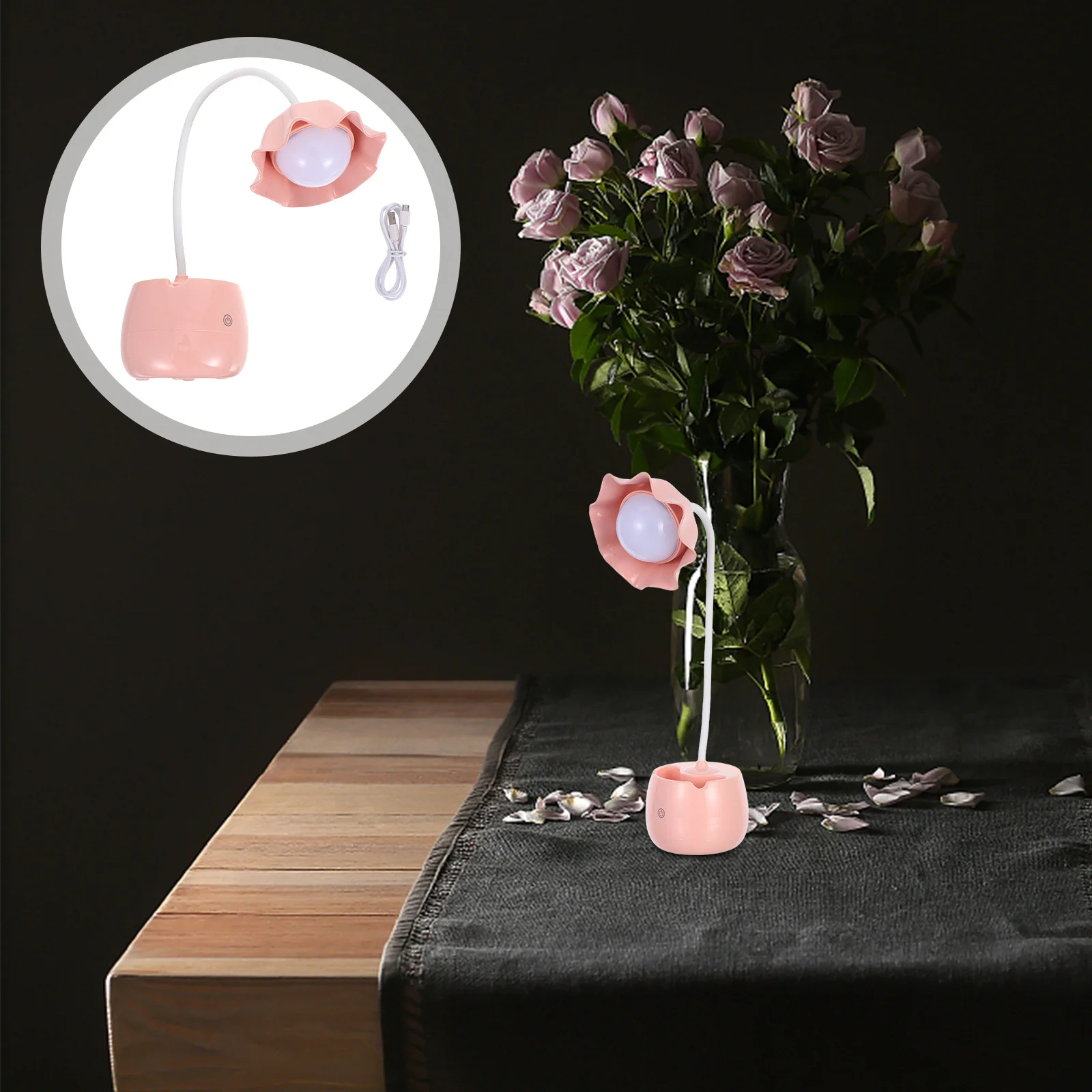 

Led Desk Lamp Touch Dimmer Flower Design Pen Holder Usb Powered Plastic Study Light For Home Office School Pink