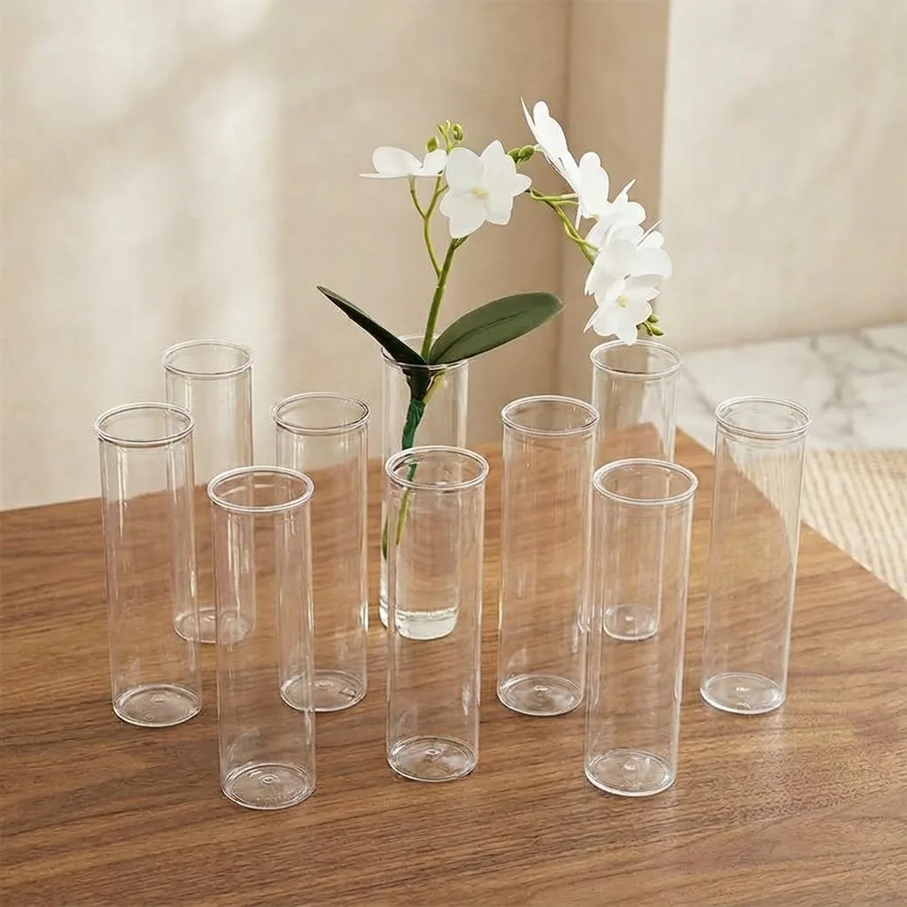 20 plastic cylindrical vases, high transparency vase set, suitable for simple desktop flower arrangement decoration