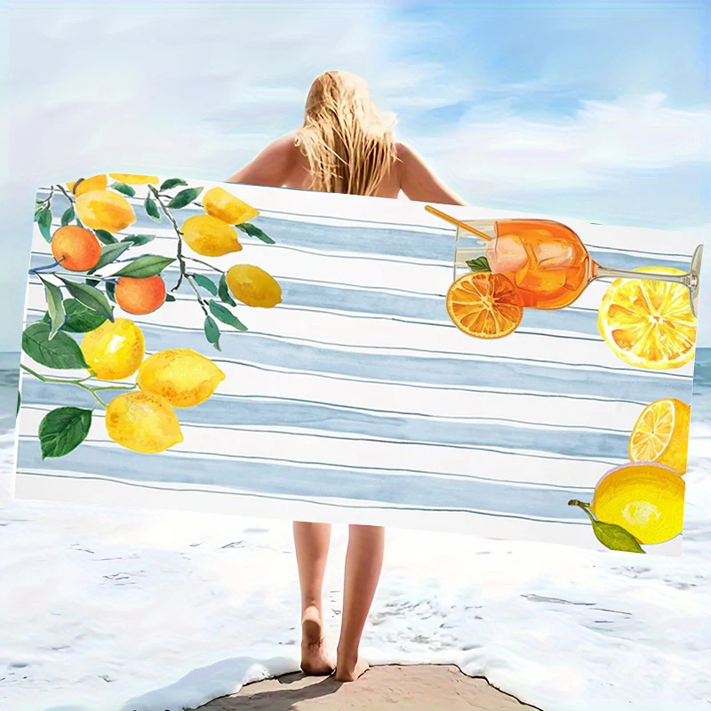 Classic Nautical Striped Lemon Microfiber Beach Towel Large Blue Stamp Sandproof Bath Towels Light Weight Quick Drying Swim