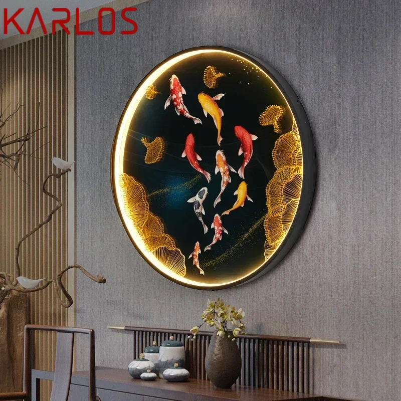 KARLOS Interior 9 Fishes Wall Picture Fixtures Lamps LED Chinese Mural Creative Bedroom Bedside Sconces for Home Corridor