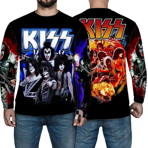 KISS BAND Tshirt Uomo Moda Grafica T-shirt Stampa 3D Abbigliamento da uomo Traspirante Semplice Manica lunga Hip Hop T-shirt Top