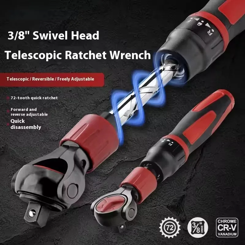 

Трещоточный ключ 3/8 дюйма, стальной, 72 зуба, с гибкой головкой, быстросъемный, с двусторонним реверсом, ручной инструмент