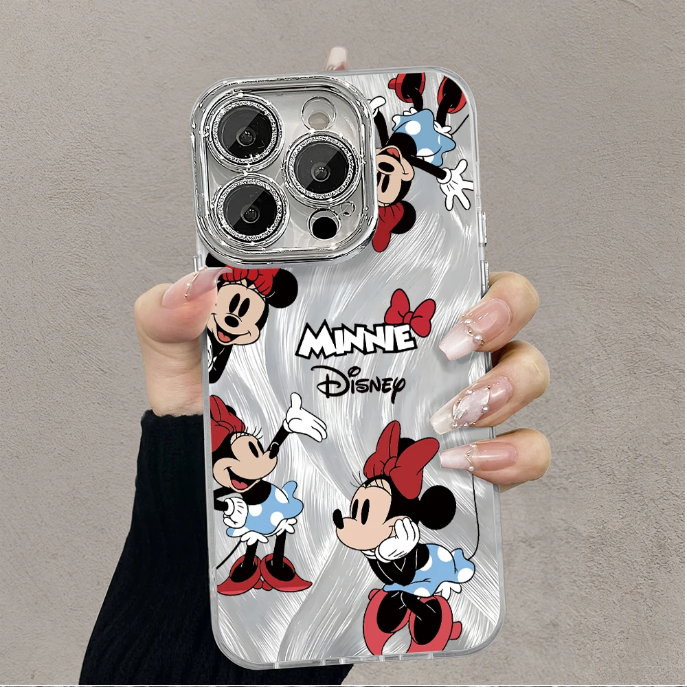 Coque de téléphone Disney CartureMinnie pour iPhone, coque de luxe, dessin animé, souris mignonne, étuis Carcasa, 16, 15, 14 Plus, 13, 12, 11 Pro Max