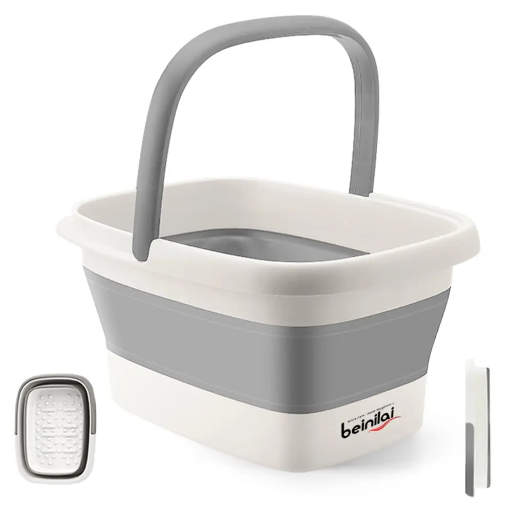 

Collapsible Foot Bath Basin with Massage Acupoints, Foldable Soaking Tub for Feet and Laundry, Portable Design