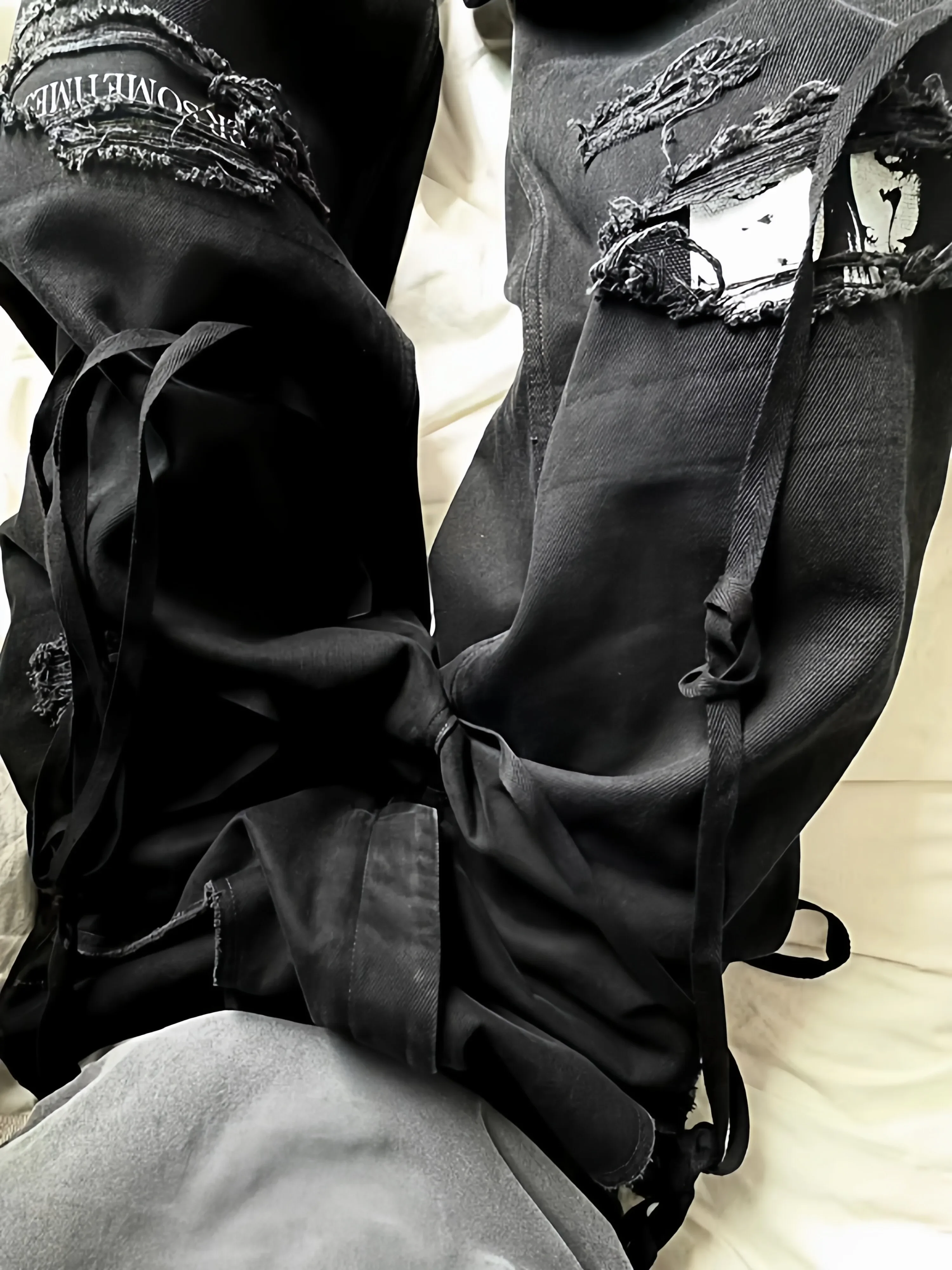 Ann Wandering poet double streamer washed wide leg baggy jeans 25SS