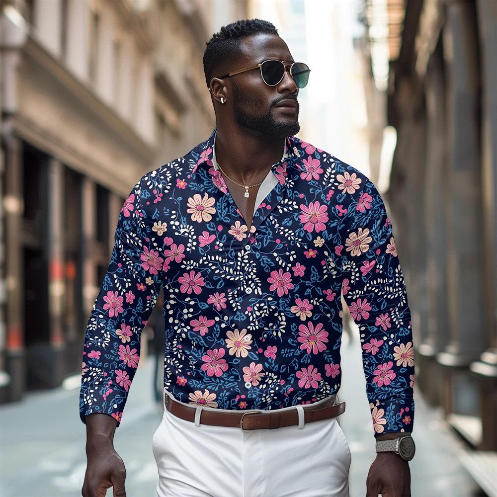 

Pink floral fragments printed pattern long sleeved shirt, Spring and Autumn new style